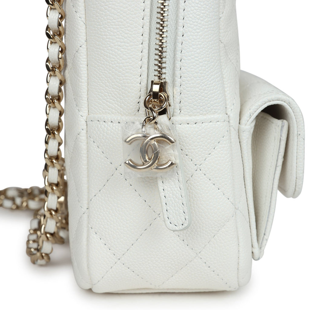 chanel white mini backpack Chanel Mini Phone Holder Backpack White Caviar Light Gold Hardware