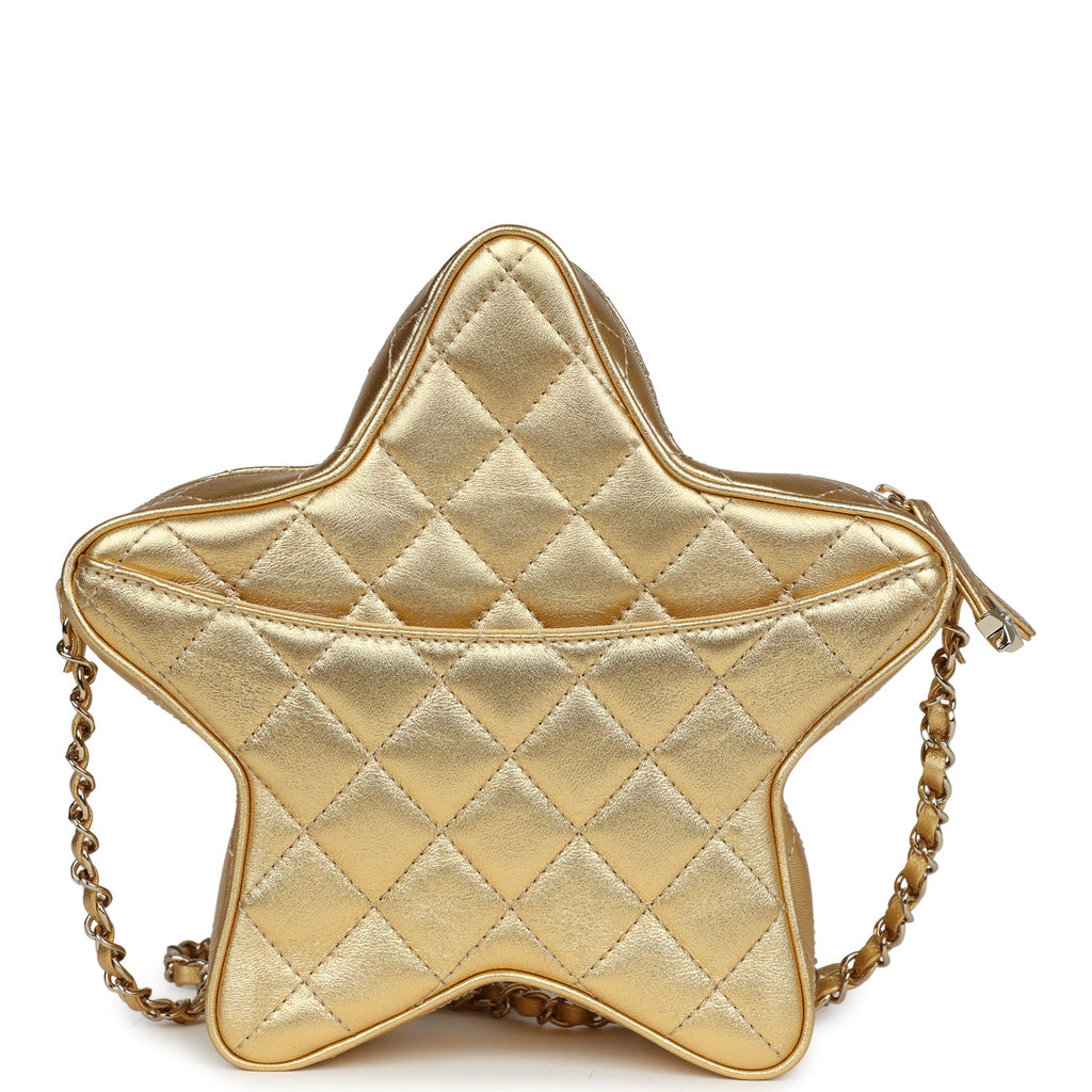 Designer Star Shaped Leather Flap Bag: 19cm Gold/Silver, Crossbody