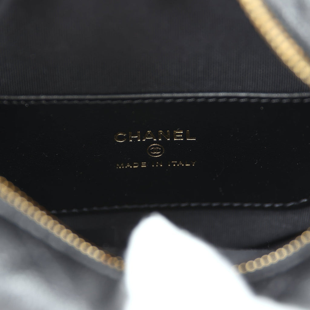 Chanel Mini Round Hobo Pouch Bag Black Caviar Gold Hardware