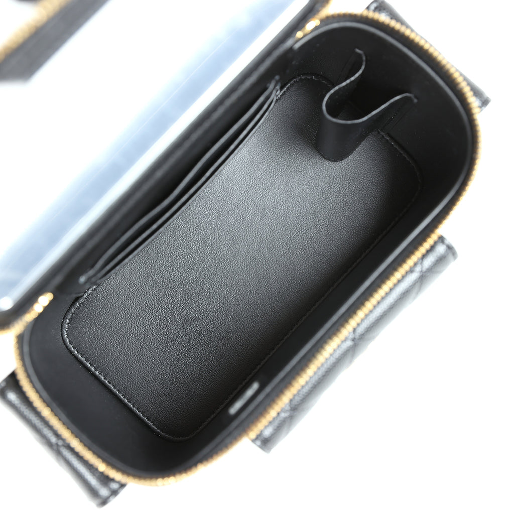 Chanel Mini Pocket Vanity Top Handle Case Black Caviar Gold Hardware