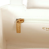 Chanel Small Kelly Shopper White Shiny Aged Calfskin Brushed Gold Hardware