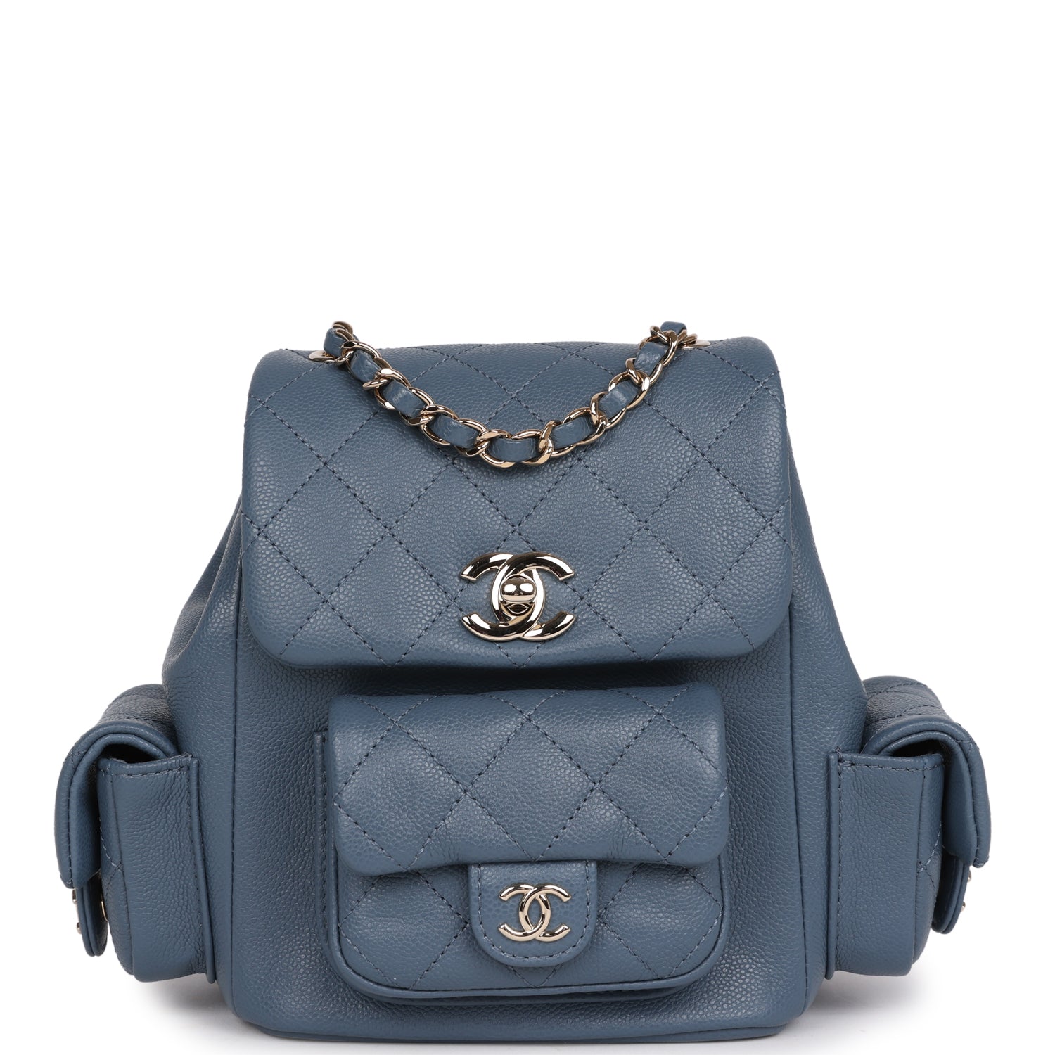 Chanel Small Duma Backpack Blue Caviar Light Gold Hardware Madison
