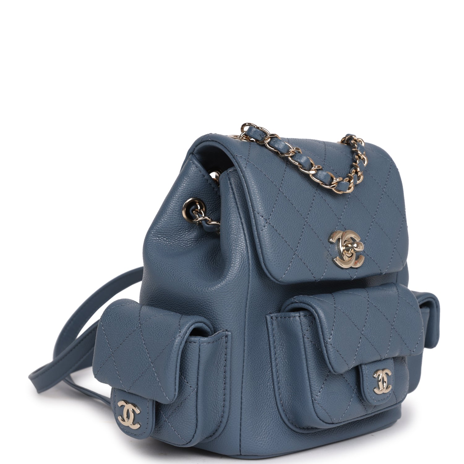 Chanel Small Duma Backpack Blue Caviar Light Gold Hardware Madison