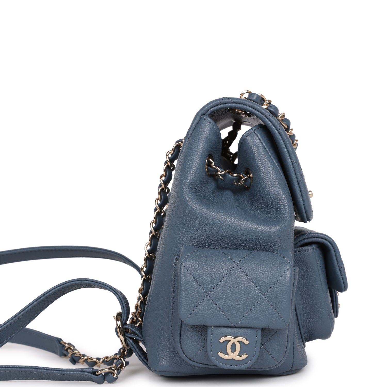 Chanel Small Duma Backpack Blue Caviar Light Gold Hardware Madison
