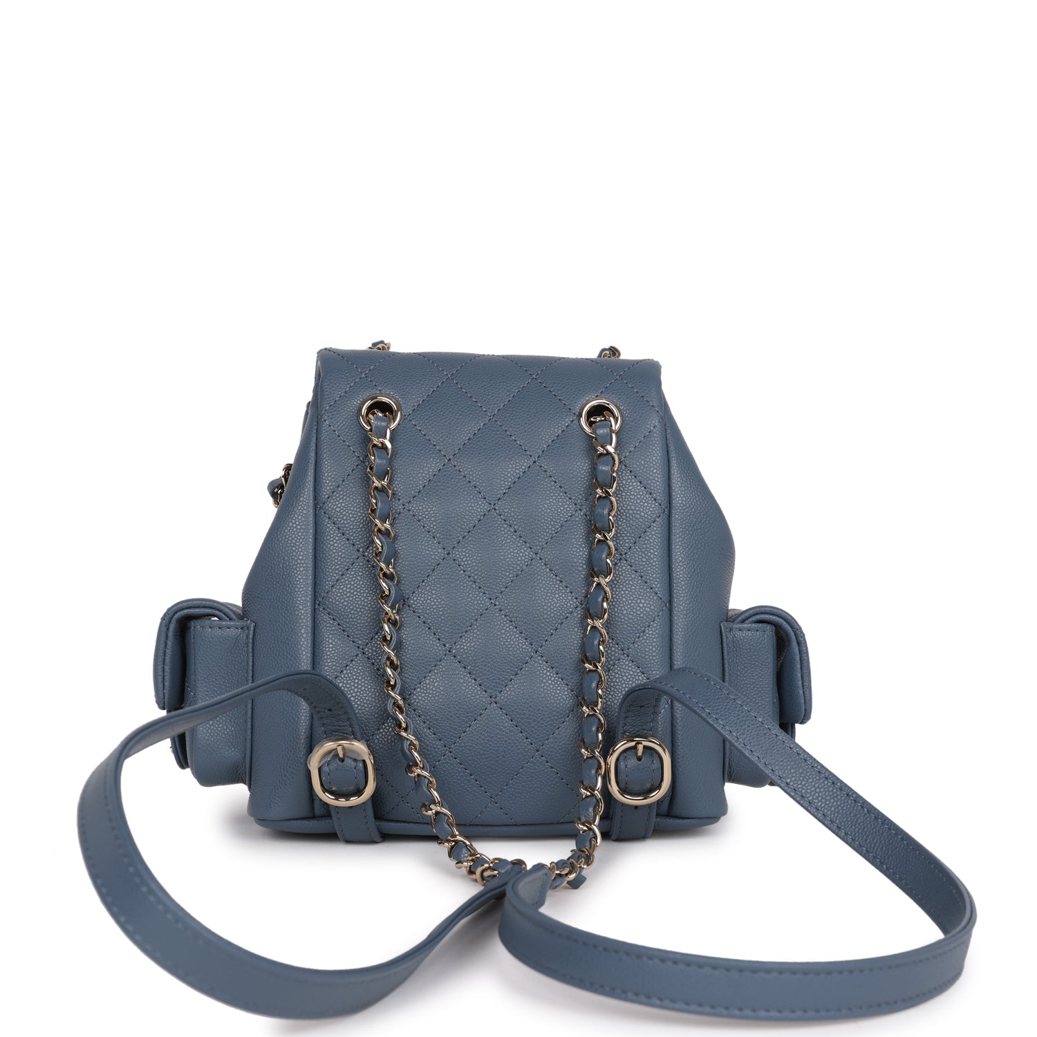 Chanel Small Duma Backpack Blue Caviar Light Gold Hardware Madison