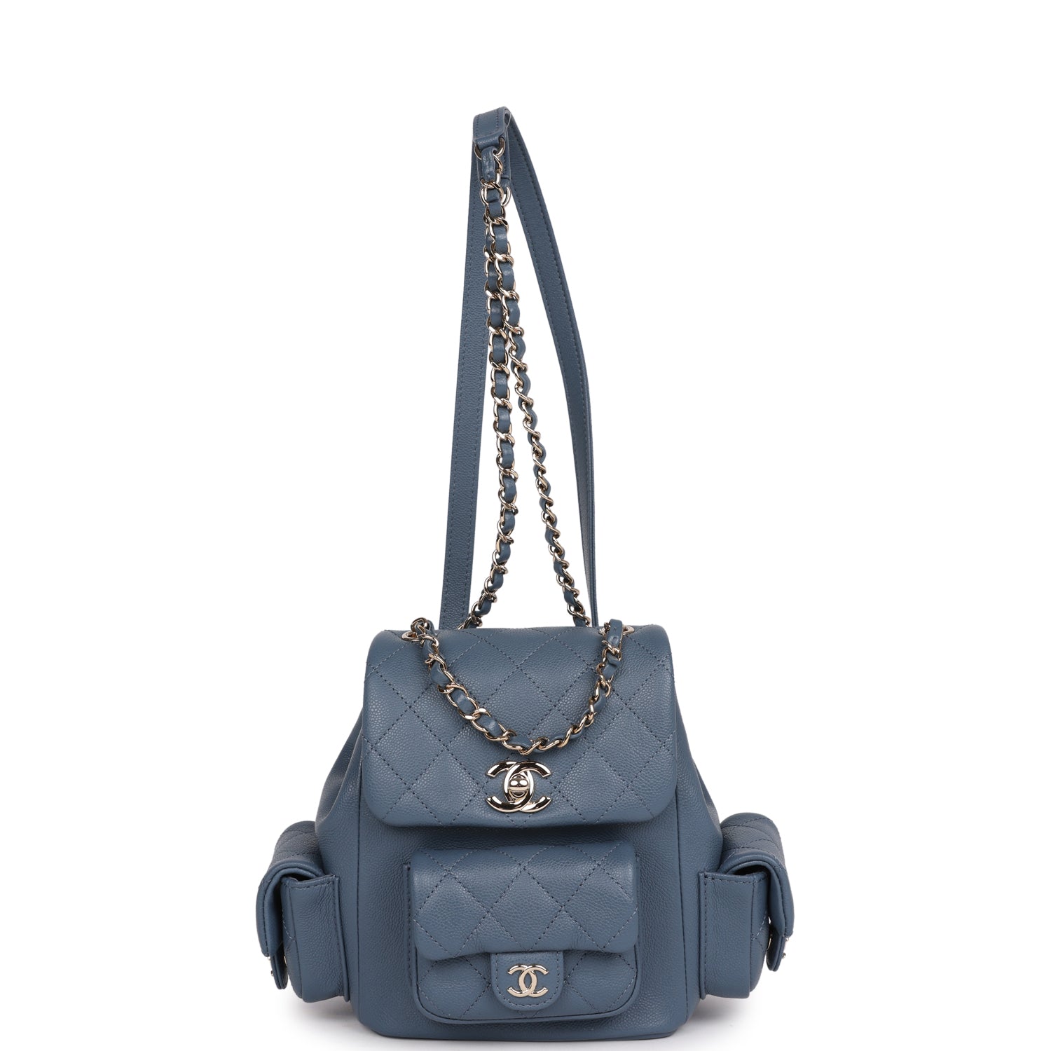 Chanel Small Duma Backpack Blue Caviar Light Gold Hardware Madison