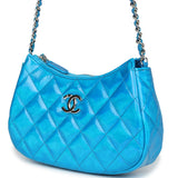 Chanel Mini Hobo Bag Blue Metallic Goatskin Silver Hardware