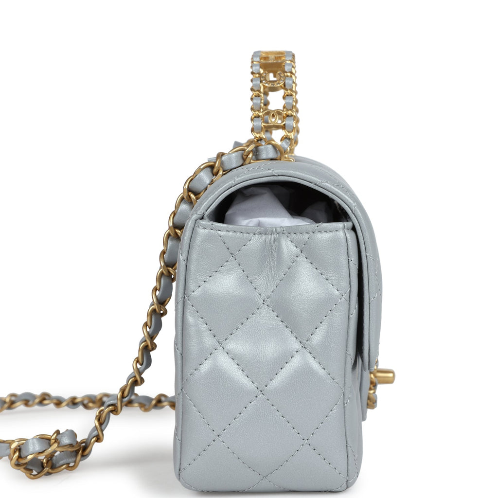 Chanel Grey Lambskin Rectangular Mini Flap Bag Top Handle