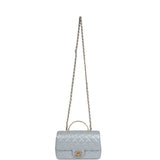 Chanel Mini Rectangular Flap Bag with Top Handle Grey Lambskin Antique Gold Hardware