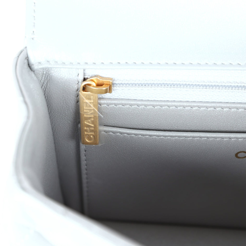 Chanel Mini Rectangular Flap Bag with Top Handle Grey Lambskin Antique Gold Hardware