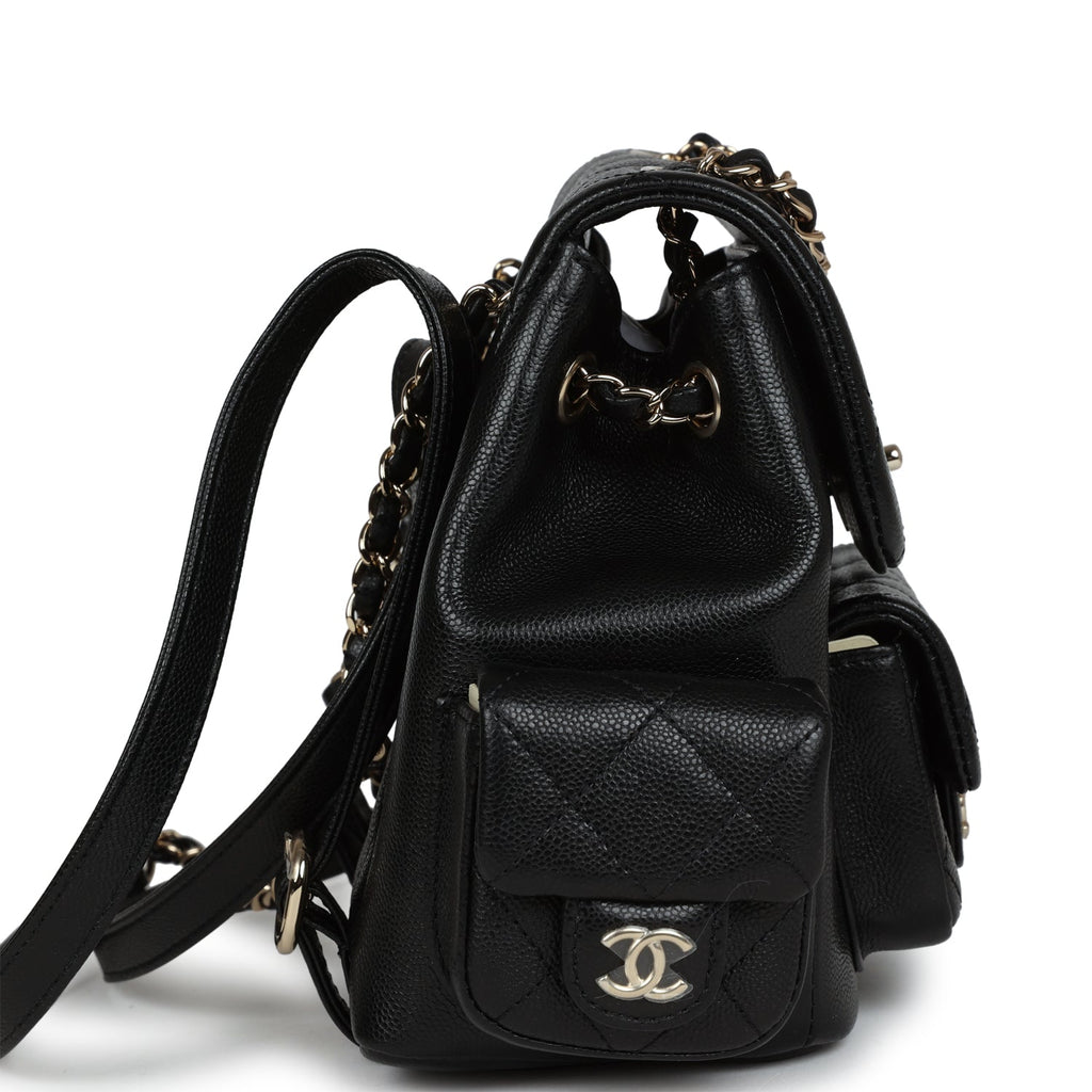 Chanel Mini Top Handle Cargo Backpack Black Caviar Light Gold Hardware