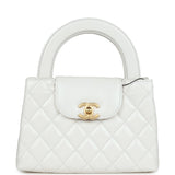 Chanel Small Kelly Shopper White Shiny Aged Calfskin Brushed Gold Hardware