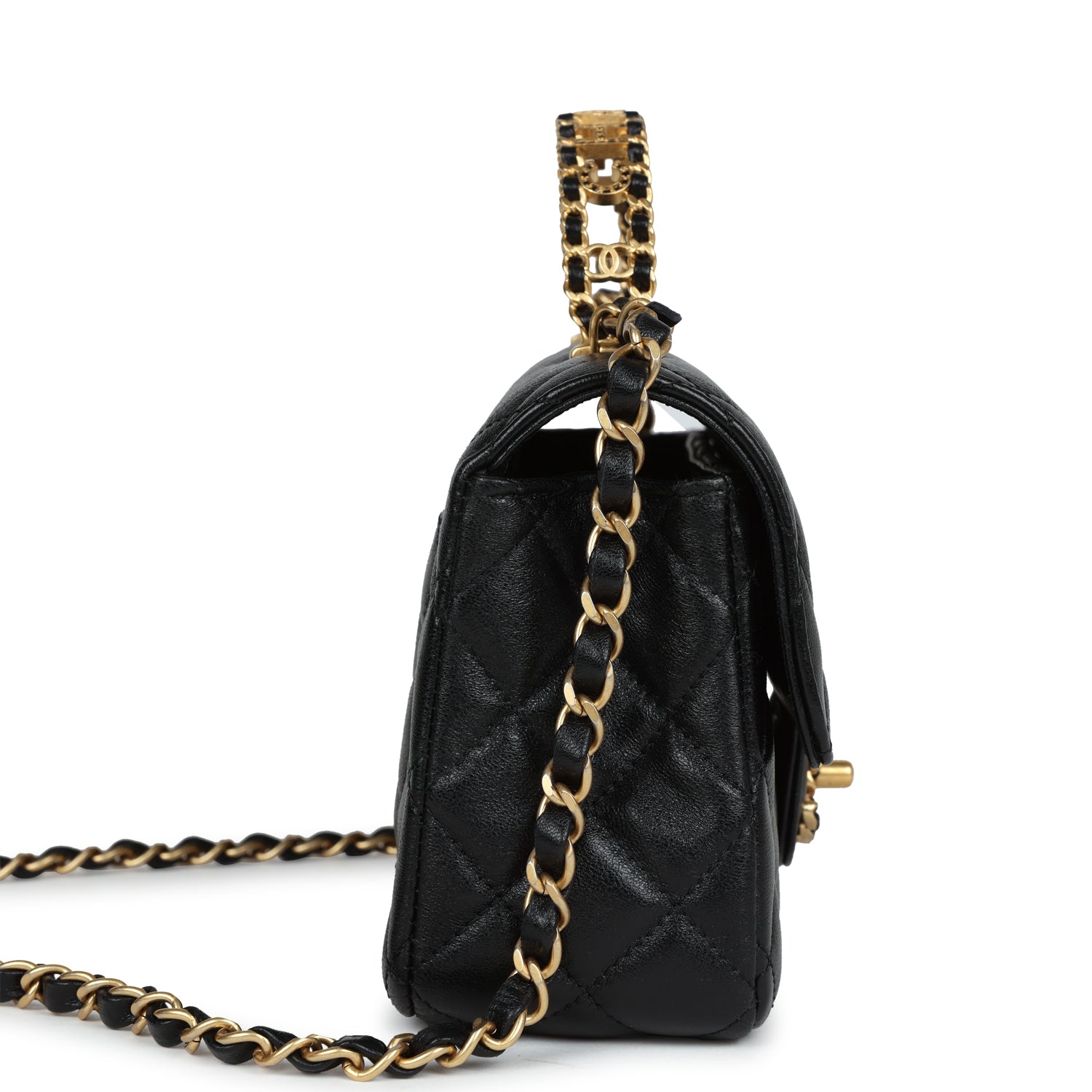 Chanel Mini Rectangular Flap with Top Handle Black Lambskin Antique Go