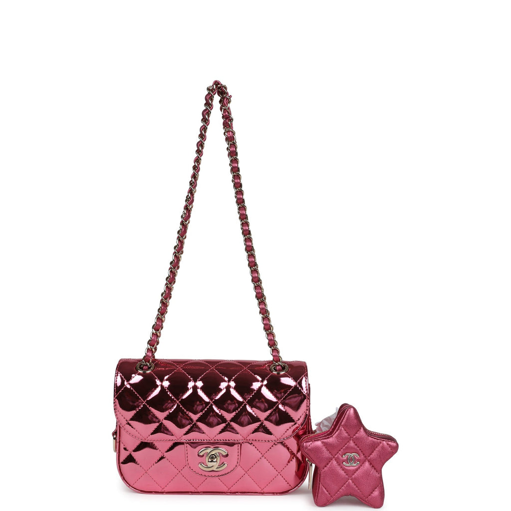 Chanel Mini Flap Bag & Star Coin Purse Pink Mirror Calfskin/Metallic Calfskin Light Gold Hardware