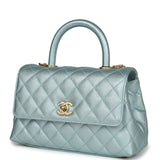 Chanel Small Coco Handle Flap Bag Light Blue Iridescent Caviar Aged Gold Hardware Payment 1