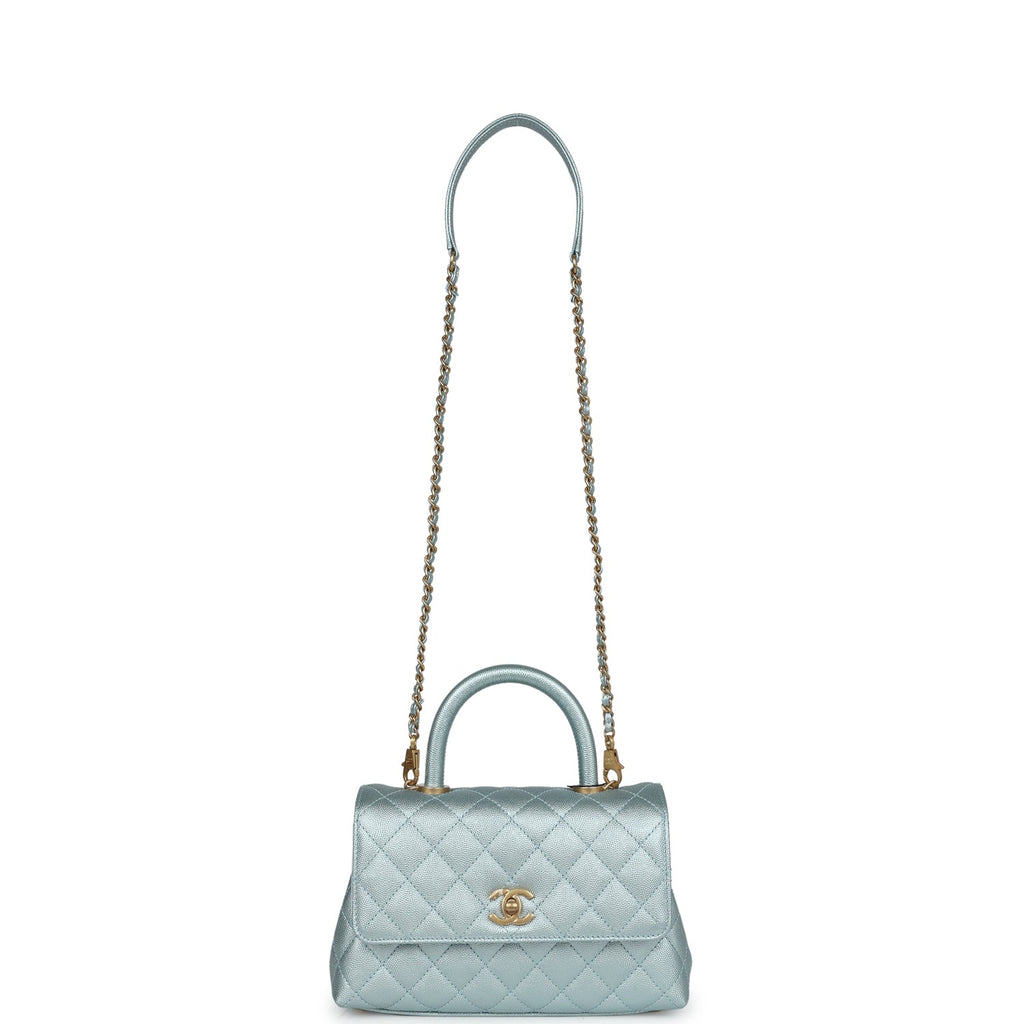 Chanel Small Coco Handle Flap Bag Light Blue Iridescent Caviar Aged Gold Hardware Payment 1