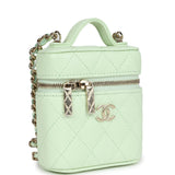 Chanel Mini Top Handle Crossbody Vanity Case Light Green Caviar Gold Hardware