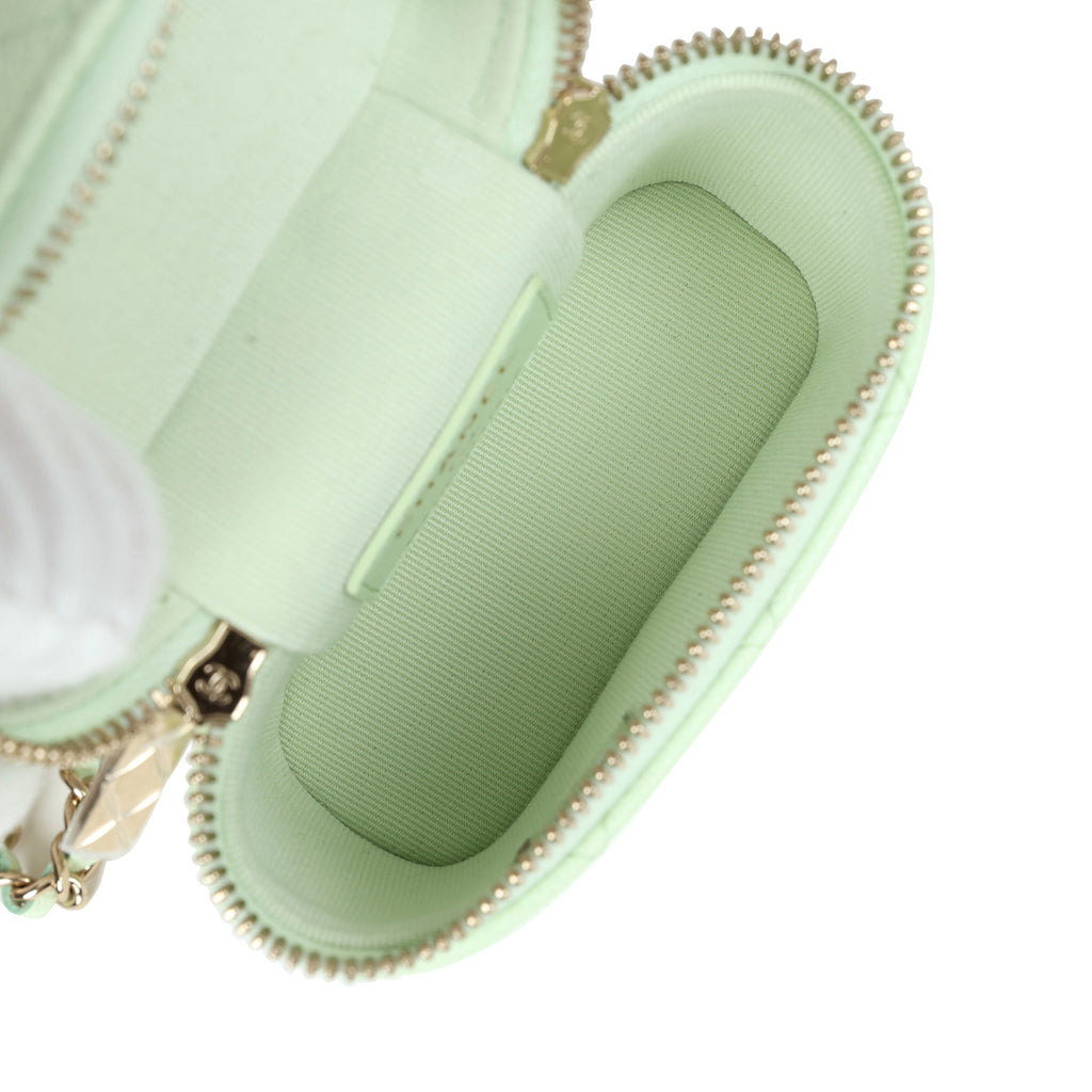 Chanel Mini Top Handle Crossbody Vanity Case Light Green Caviar Gold Hardware