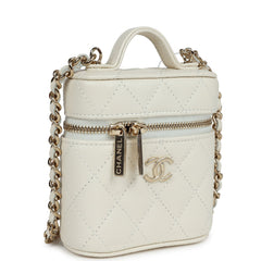 Chanel Mini Top Handle Crossbody Vanity Case White Caviar Gold Hardware