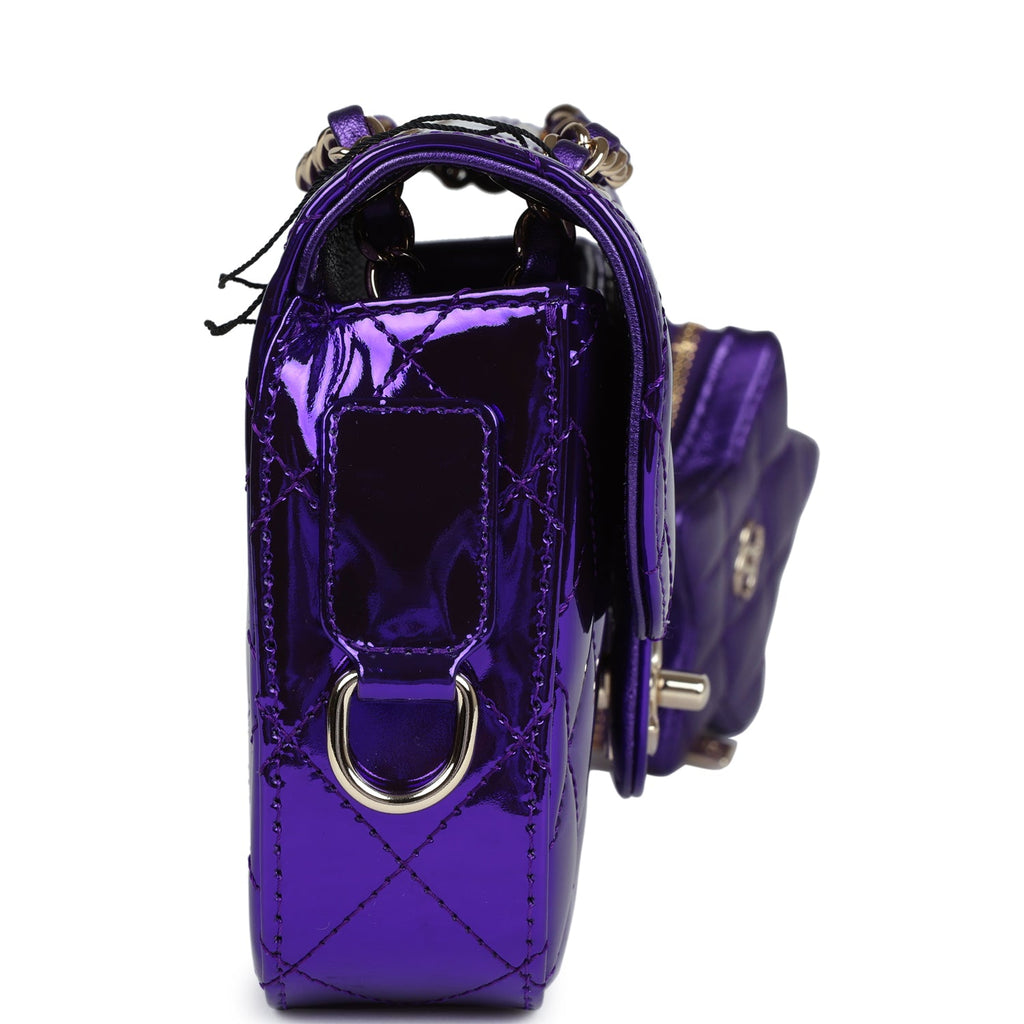 Chanel Mini Flap Bag Star Coin Purse Purple Mirror Calfskin/Metallic