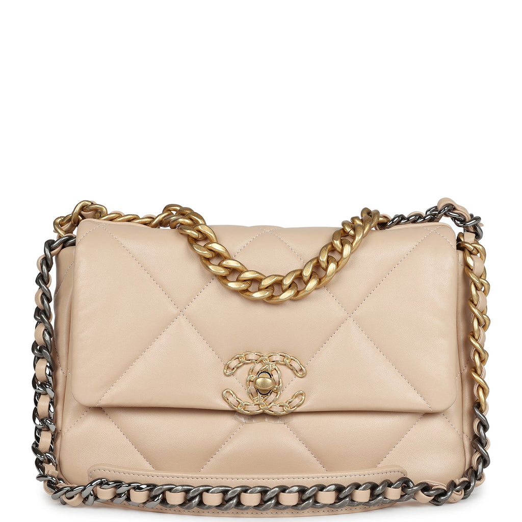 Chanel Medium 19 Flap Light Beige Lambskin Mixed Metal Hardware Beige Never Worn Lambskin