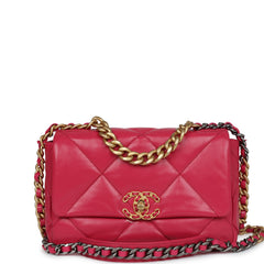 Chanel Medium 19 Flap Dark Pink Lambskin Mixed Metal Hardware