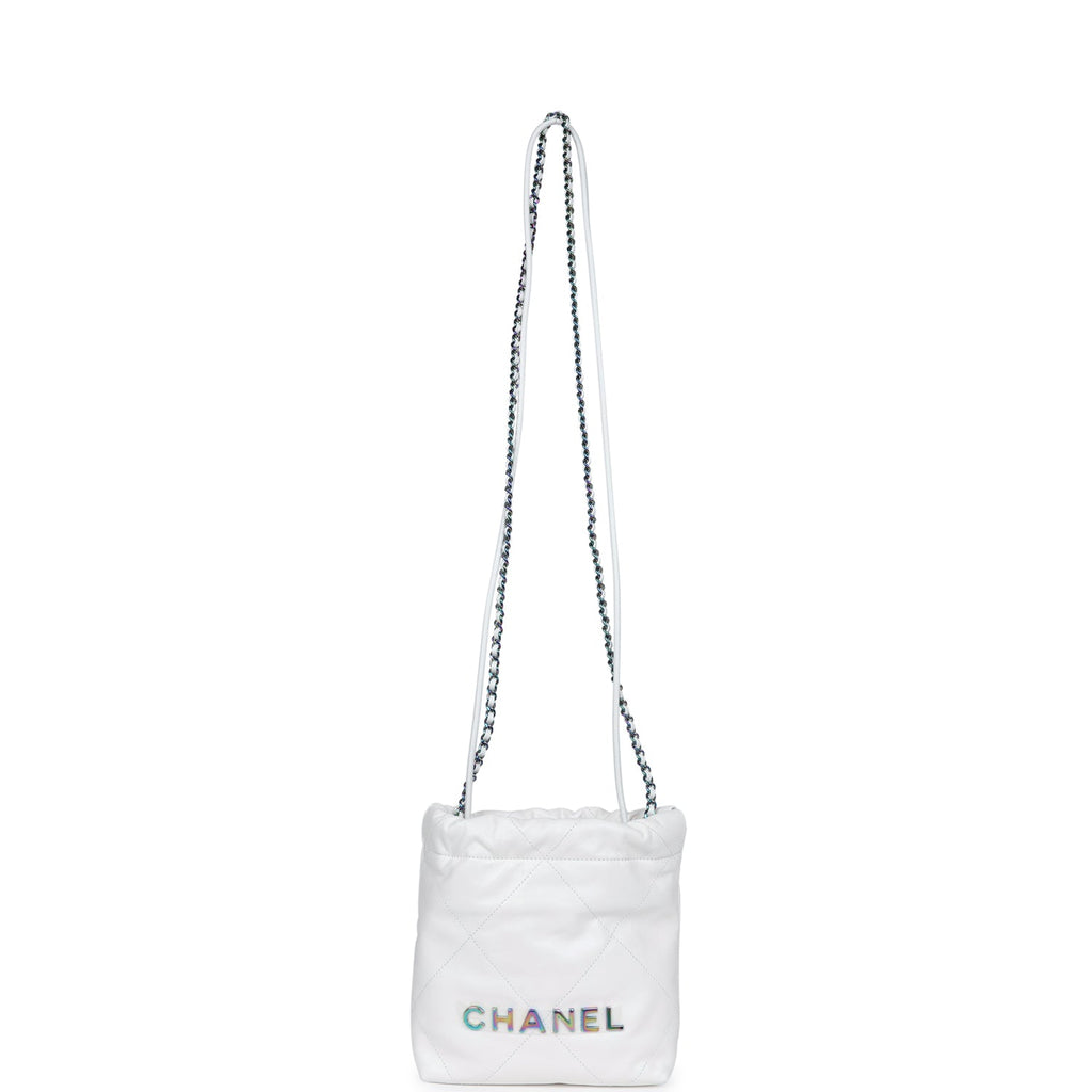 Chanel Mini 22 Bag White Calfskin Rainbow Hardware