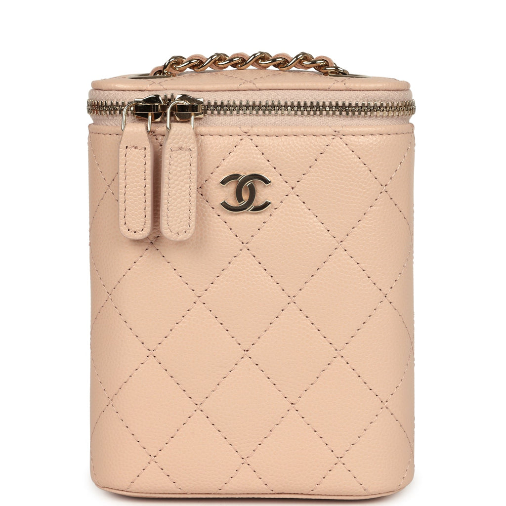 Chanel Mini Clutch Vanity Bag Beige Caviar Light Gold Hardware