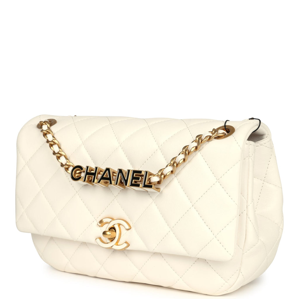Chanel Small CC Flap Bag White Lambskin Antique Gold Hardware