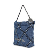 Chanel Mini 22 Bag Blue Stitched Denim Silver Hardware