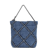 Chanel Mini 22 Bag Blue Stitched Denim Silver Hardware