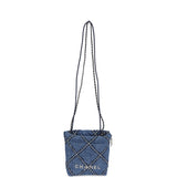 Chanel Mini 22 Bag Blue Stitched Denim Silver Hardware