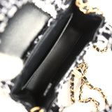 Chanel Nano Kelly Shopper Black, White & Sequin Tweed Brushed Gold Hardware