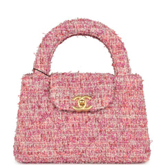 Chanel Small Kelly Shopper Pink Tweed Brushed Gold Hardware