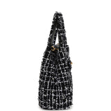 Chanel Small Kelly Shopper Black, White & Silver Sequin Tweed Brushed Gold Hardware