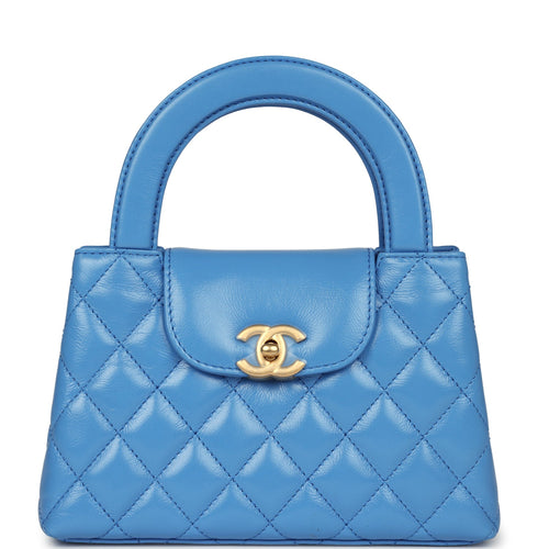 Chanel Small Kelly Shopper Blue Shiny Aged Calfskin Brushed Gold Hardware