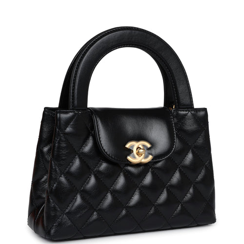 Chanel Small Kelly Shopper Black Shiny Aged Calfskin Brushed Gold Hardware