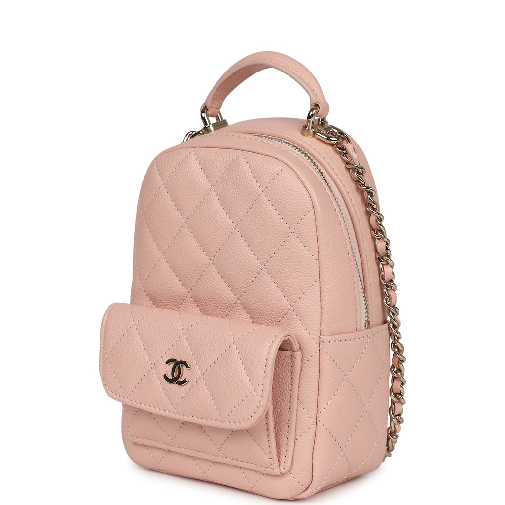 chanel mini backpack dupe Chanel Mini Phone Holder Backpack with Chain Light Pink Caviar Light Gold Hardware