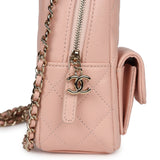 Chanel Mini Phone Holder Backpack with Chain Light Pink Caviar Light Gold Hardware