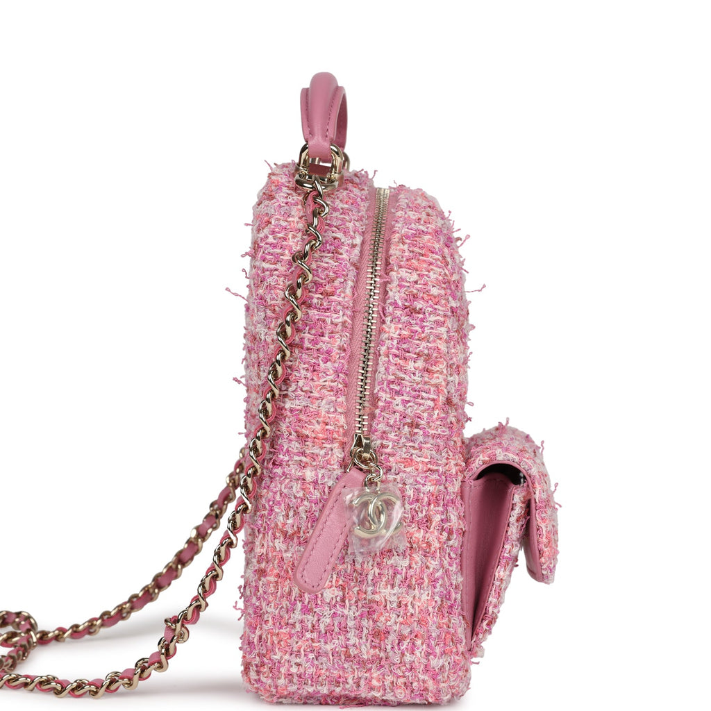 chanel pink mini backpack Chanel Mini Phone Holder Backpack with Chain Pink Multicolor Tweed Lig