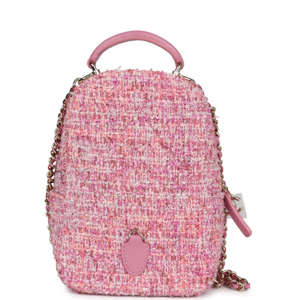 chanel 24p mini backpack Chanel Mini Phone Holder Backpack with Chain Pink Multicolor Tweed Lig