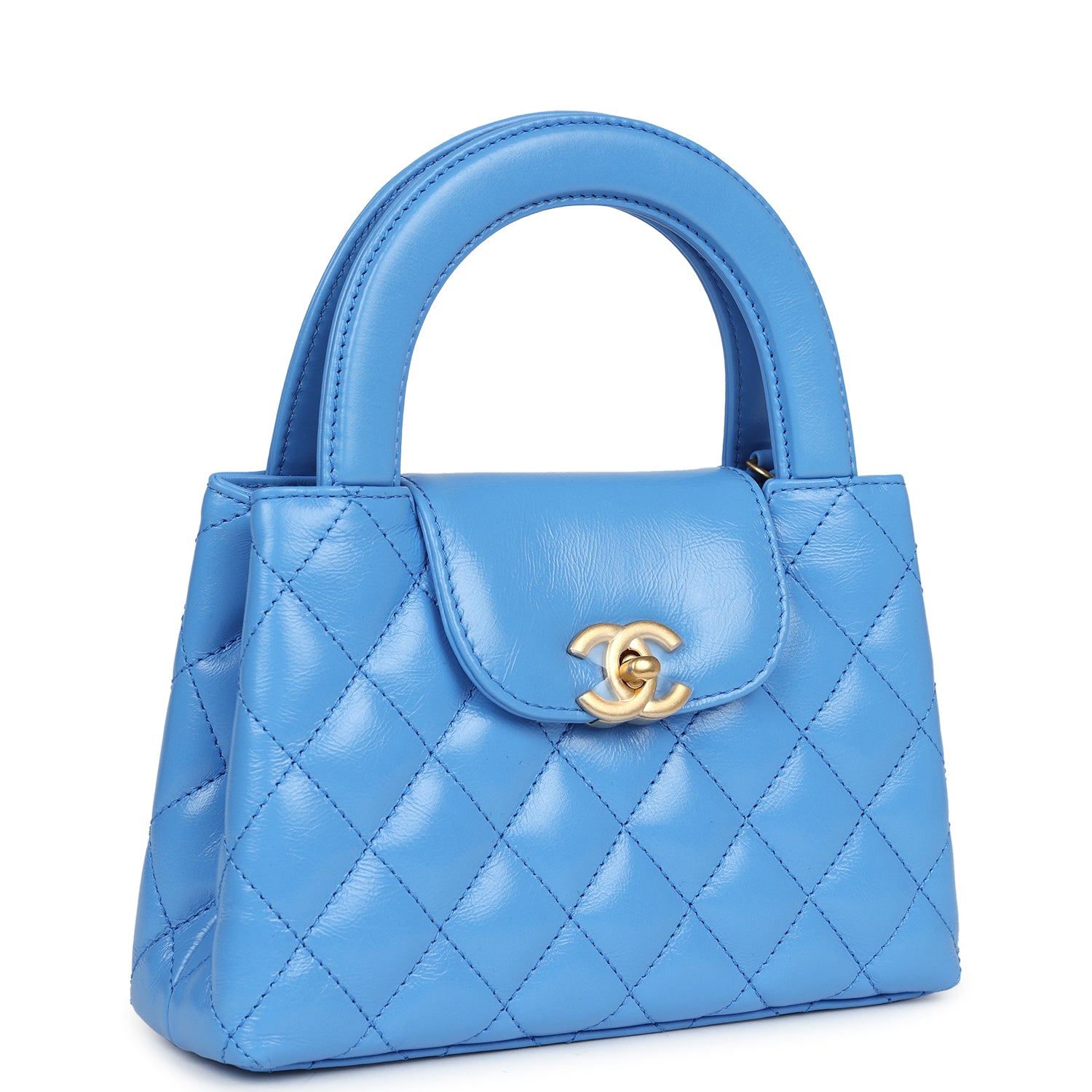 Chanel Kelly Color Chanel Small Kelly Shopper Blue Shiny Aged Calfskin Brushed Gold Hardw