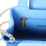 Chanel Small Kelly Shopper Blue Shiny Aged Calfskin Brushed Gold Hardware