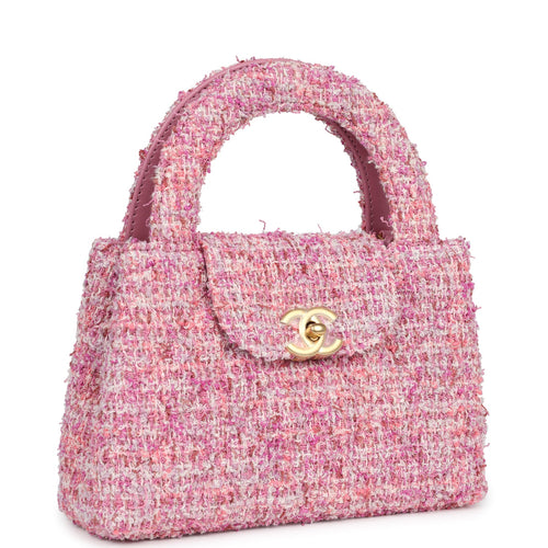 Chanel Small Kelly Shopper Pink Tweed Brushed Gold Hardware