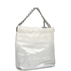 Chanel Mini 22 Bag White and Silver Ombre Metallic Calfskin Silver Hardware