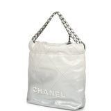 Chanel Mini 22 Hobo White and Silver Ombre Metallic Calfskin Silver Hardware