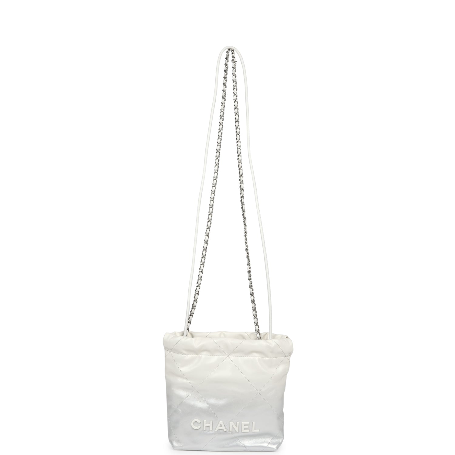 CHANEL 25S MINI BUCKET BAG 12 IN WHITE CALFSKIN GOLD HARDWARE