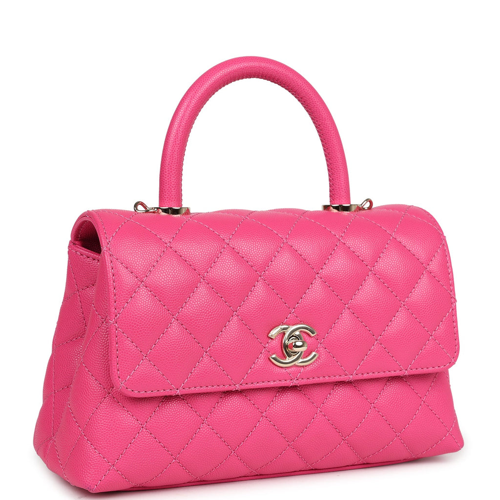 Chanel Small Coco Handle Dark Pink Caviar Light Gold Hardware Pink New Caviar