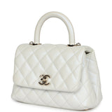 Chanel Mini Coco Handle Flap Bag Ivory Pearly Iridescent Caviar Light Gold Hardware