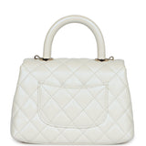 Chanel Mini Coco Handle Flap Bag Ivory Pearly Iridescent Caviar Light Gold Hardware